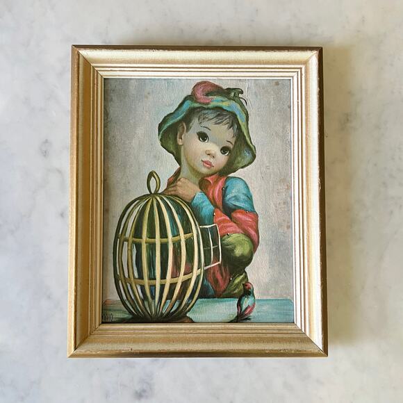 Vintage 60s MAIO Mardi Gras Boy Framed Lithograph Print / 14 x 17 - Picture 1 of 8